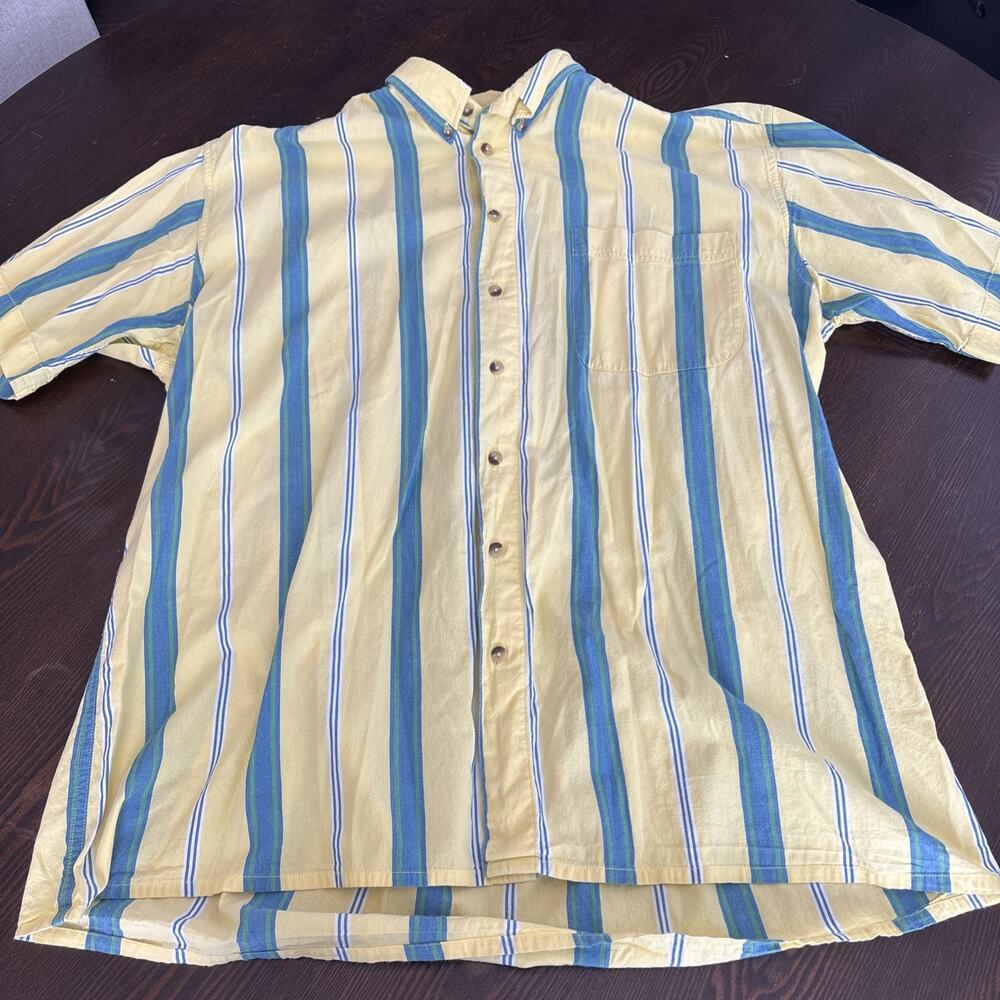 Vintage John Blair Yellow and Blue Striped Men’s XL Button Up Shirt